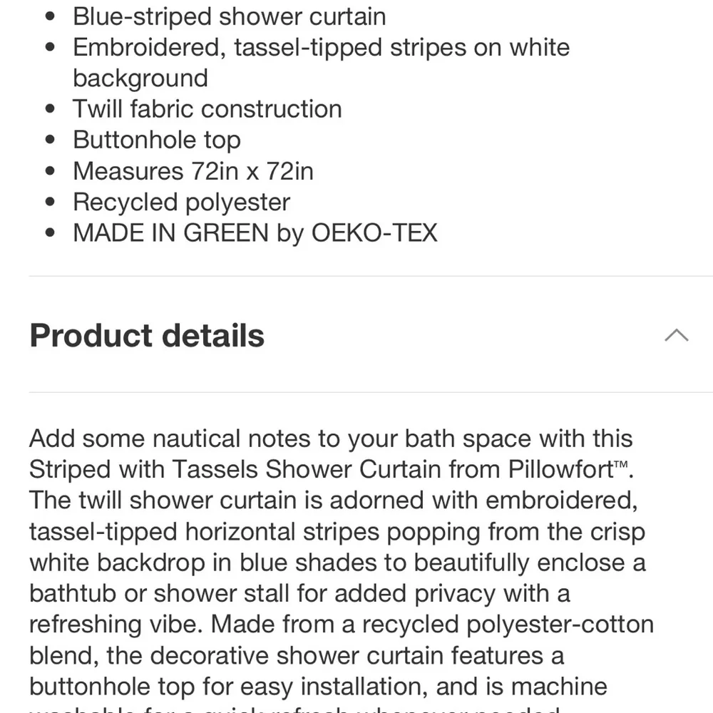 NWT Pillowfort Striped with Tassel Shower Curtain